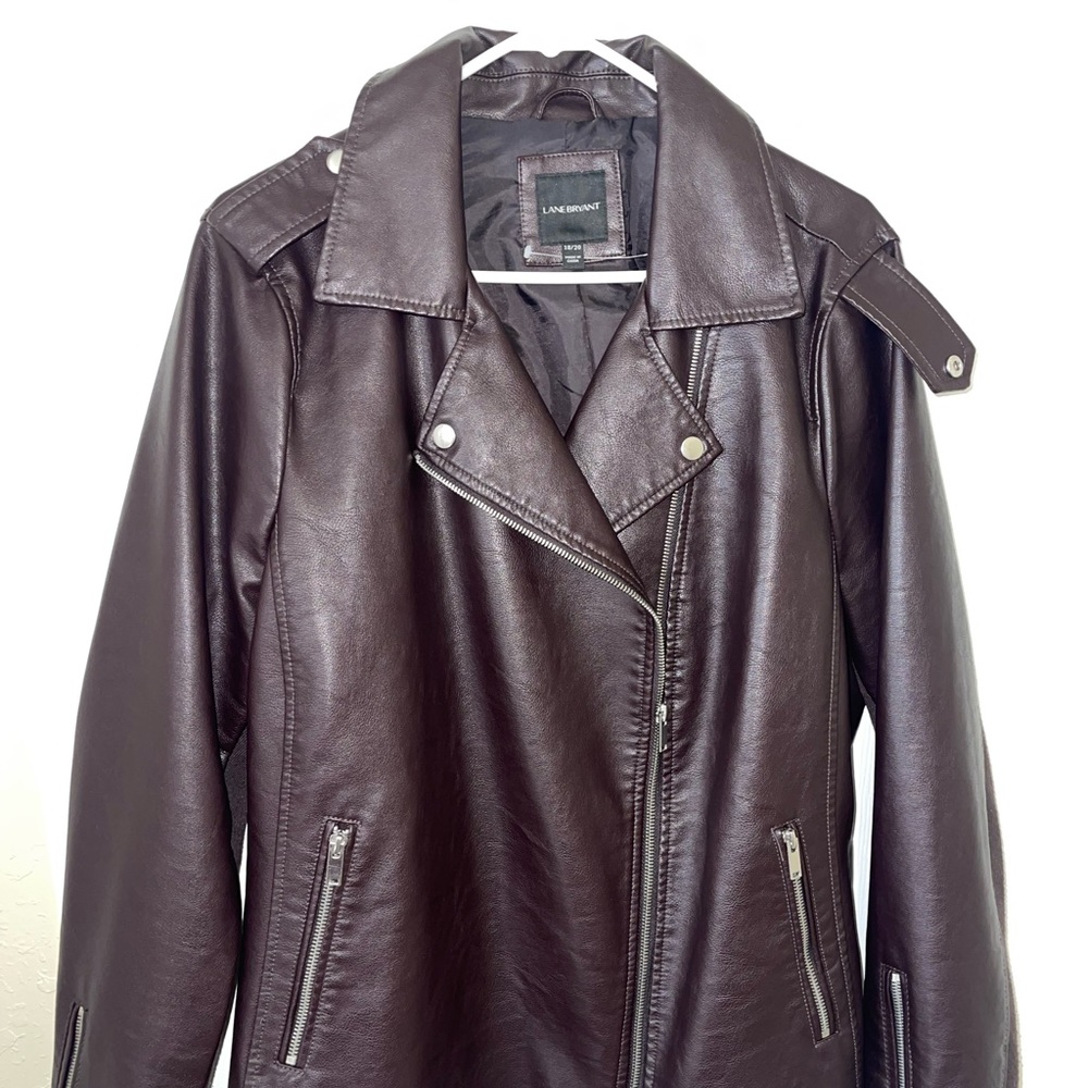 Burgundy Faux Leather Moto Jacket